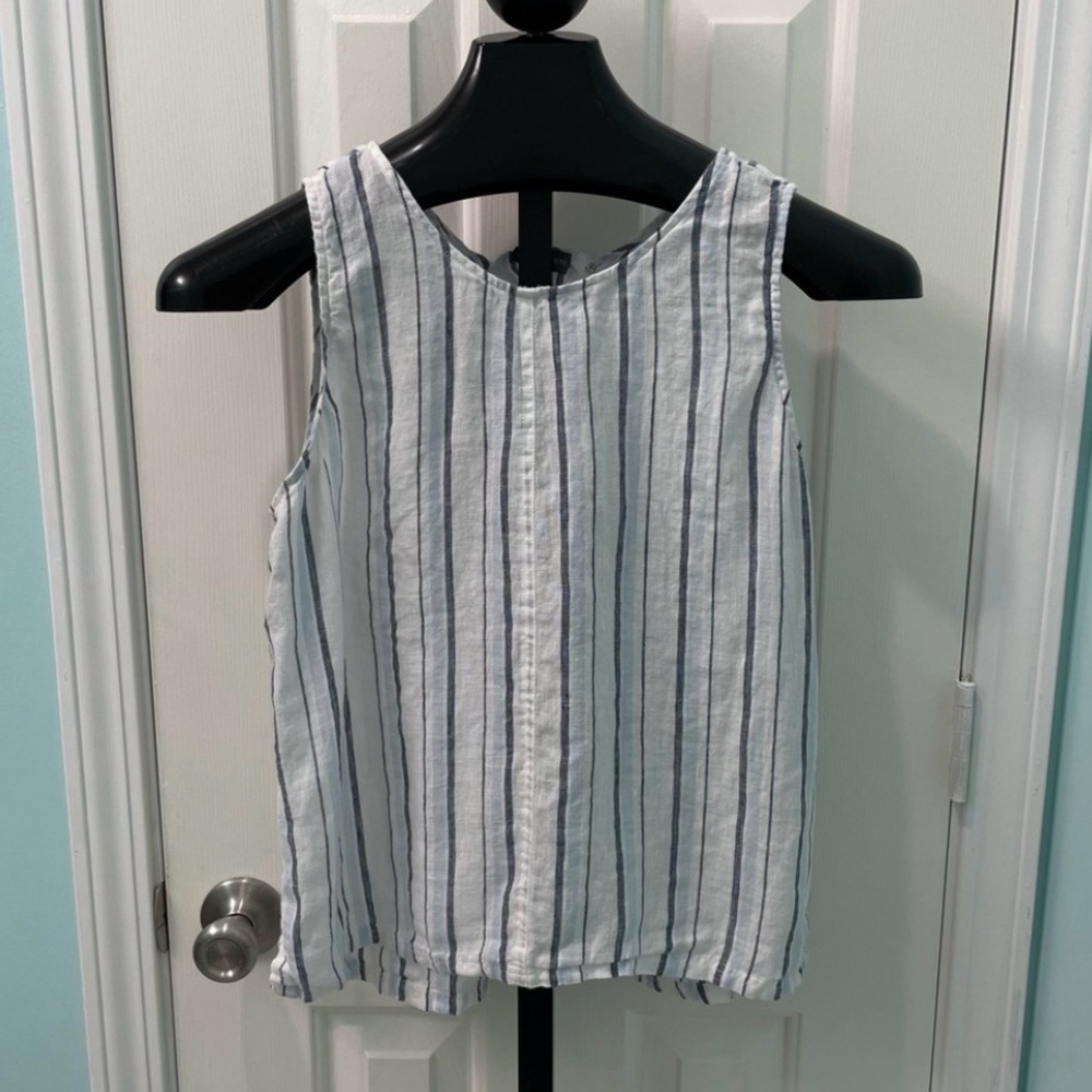 Vince Camuto Women’s Size Medium Stripe Blue White Linen Sleeveless Tank Top